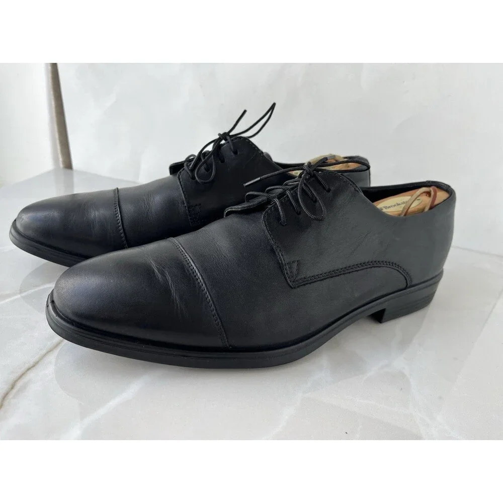 ECCO Men Sz 44 Us 10 Black Leather Lace Up Loafers Shoes Oxfords 62170401001